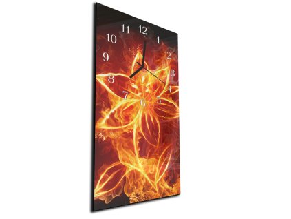 Nástěnné hodiny 30x60cm hořící abstraktní květ (Materiál kalené sklo)