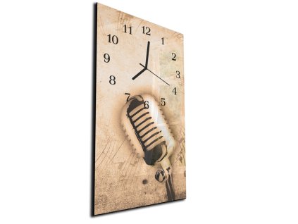 Nástěnné hodiny 30x60cm hudba retro mikrofon (Materiál kalené sklo)