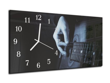 Nástěnné hodiny 30x60cm hudba kytara (Materiál kalené sklo)