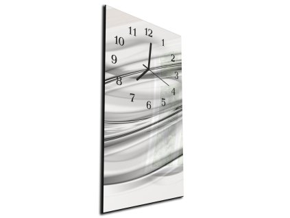 Nástěnné hodiny 30x60cm jemně šedá vlna abstrakt (Materiál kalené sklo)