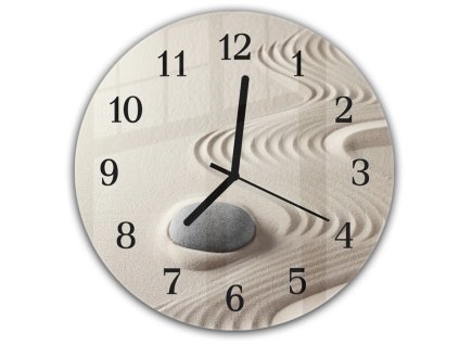 Nástěnné hodiny kulaté pr.30cm abstraktní zenová zahrada (Materiál kalené sklo)