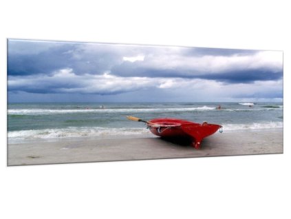 Obraz skleněný loďka u moře (Rozměry-obdélník 90 x 120 cm)