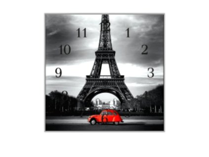 Nástěnné hodiny 30x30cm červený veterán Citroen (Materiál kalené sklo)