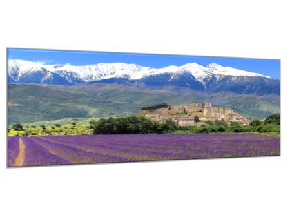 Obraz skleněný levandulové pole pod horami (Rozměry-obdélník 90 x 120 cm)