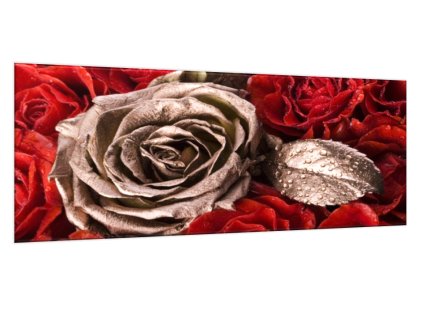 Obraz skleněný květy zlatá a červená růže (Rozměry-obdélník 90 x 120 cm)