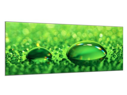 Obraz skleněný kapka vody na zeleném skle (Rozměry-obdélník 90 x 120 cm)