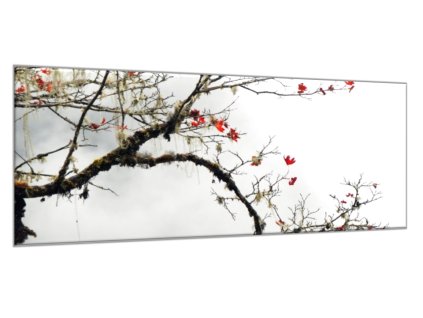 Obraz skleněný větev s červenými lístky (Rozměry-obdélník 90 x 120 cm)