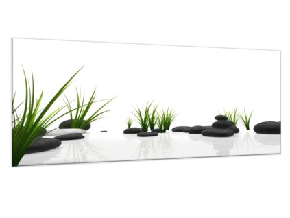 Obraz skleněný wellnes styl tráva a kámen (Rozměry-obdélník 90 x 120 cm)