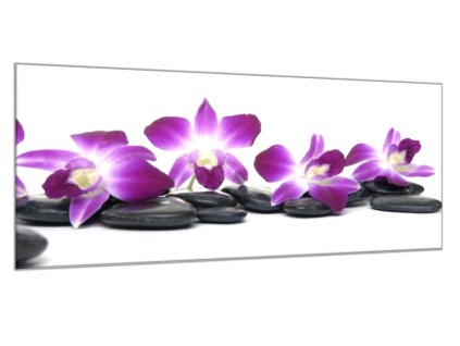 Obraz skleněný květy fialová orchidej a kámen (Rozměry-obdélník 90 x 120 cm)