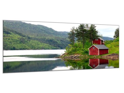 Obraz skleněný dům u jezera (Rozměry-obdélník 90 x 120 cm)