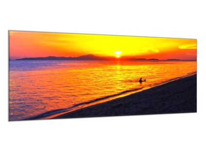 Obraz skleněný zlatý západ slunce u moře (Rozměry-obdélník 90 x 120 cm)
