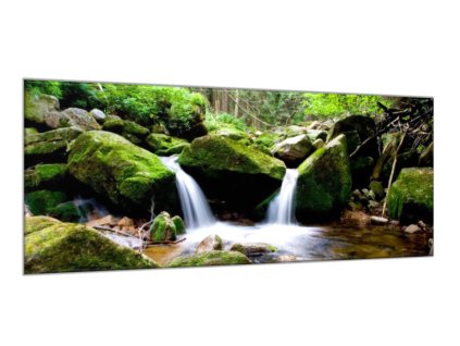 Obraz skleněný tekoucí řeka v lese mezi kameny (Rozměry-obdélník 90 x 120 cm)