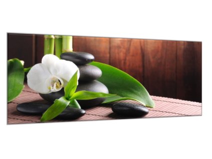 Obraz skleněný květ bílá orchidej na bambusové podložce (Rozměry-obdélník 90 x 120 cm)