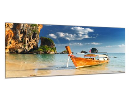 Obraz skleněný loď u břehu Thajsko (Rozměry-obdélník 90 x 120 cm)