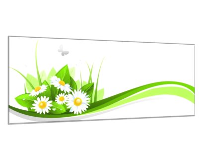 Obraz skleněný malovaná tráva a sedmikrásky (Rozměry-obdélník 90 x 120 cm)