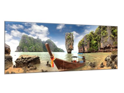 Obraz skleněný loď u ostrova Thajsko (Rozměry-obdélník 90 x 120 cm)