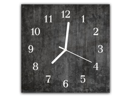 Nástěnné hodiny 30x30cm textura černé dřevo (Materiál kalené sklo)