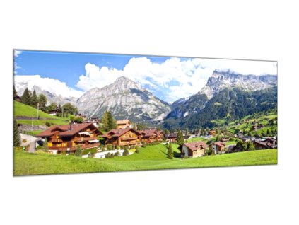 Obraz skleněný horská vesnice Alpy (Rozměry-obdélník 90 x 120 cm)