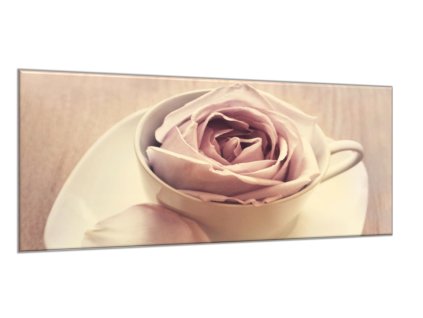 Obraz skleněný květ růže v šálku (Rozměry-obdélník 90 x 120 cm)