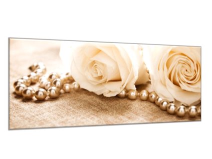 Obraz skleněný květy růží a perly (Rozměry-obdélník 90 x 120 cm)