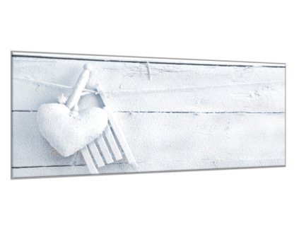 Obraz skleněný bílé srdce na bílém dřevě (Rozměry-obdélník 90 x 120 cm)