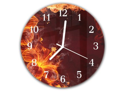 Nástěnné hodiny kulaté pr.30cm abstraktní hořící květ amarylis (Materiál kalené sklo)