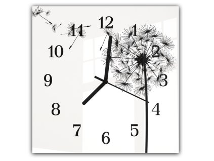 Nástěnné hodiny 30x30cm malovaná černá odkvetla pampeliška (Materiál kalené sklo)