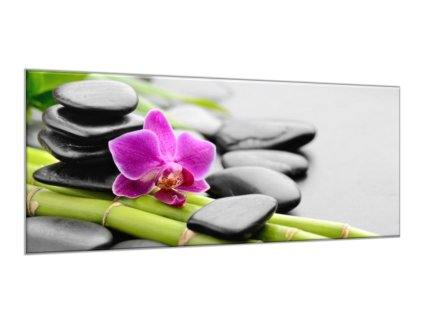 Obraz skleněný květ orchidej na zen černém kameni (Rozměry-obdélník 90 x 120 cm)