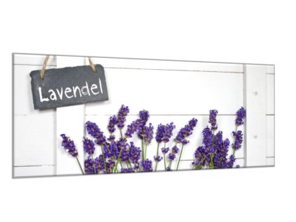 Obraz skleněný levandule před dřevěnou stěnou (Rozměry-obdélník 90 x 120 cm)