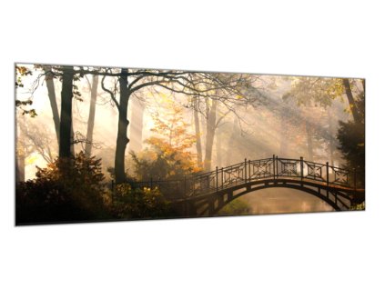 Obraz skleněný most v podzimním parku (Rozměry-obdélník 90 x 120 cm)