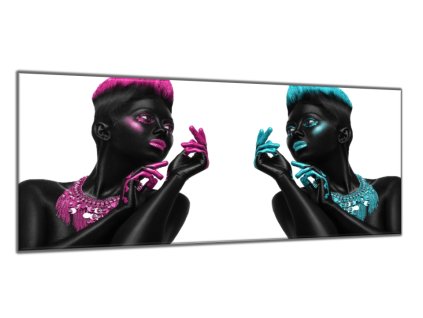 Obraz skleněný dvě ženy v černém (Rozměry-obdélník 90 x 120 cm)