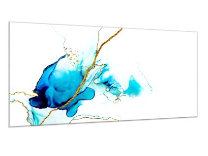 Obraz skleněný abstrakce tyrkysová malba se zlatým (Rozměry-obdélník 90 x 120 cm)