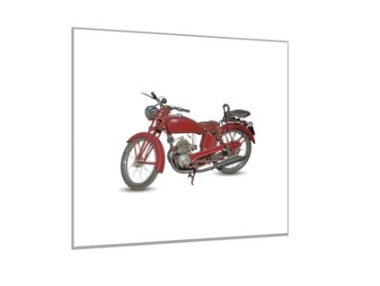 Skleněný obraz stará červená motorka veterán (Rozměry-čtverec 90 x 90 cm)