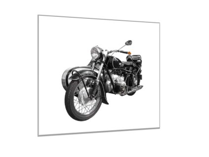 Skleněný obraz stará černá motorka veterán (Rozměry-čtverec 90 x 90 cm)