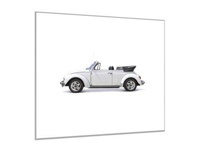 Skleněný obraz auto bílý brouk kabriolet (Rozměry-čtverec 90 x 90 cm)