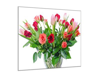 Obraz skleněný čtvercový kytice růží a tulipánů (Rozměry-čtverec 90 x 90 cm)