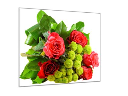 Obraz skleněný čtvercový kytice červených růží a listí (Rozměry-čtverec 90 x 90 cm)