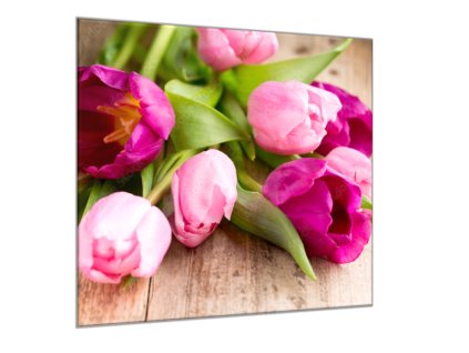 Obraz do ložnice čtvercový květy růžových tulipánů (Rozměry-čtverec 90 x 90 cm)