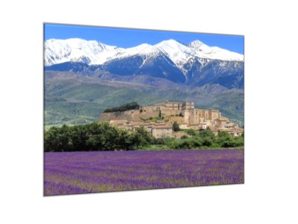 Obraz skleněný levandulové pole pod horami (Rozměry-čtverec 90 x 90 cm)