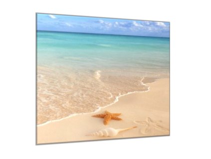 Obraz skleněný mořská hvězdice na písečné pláži (Rozměry-čtverec 90 x 90 cm)