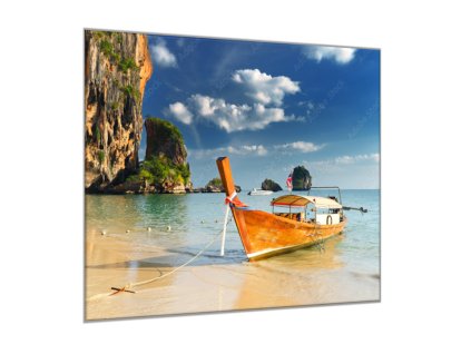 Obraz skleněný loď u pobřeží Thajsko (Rozměry-čtverec 90 x 90 cm)