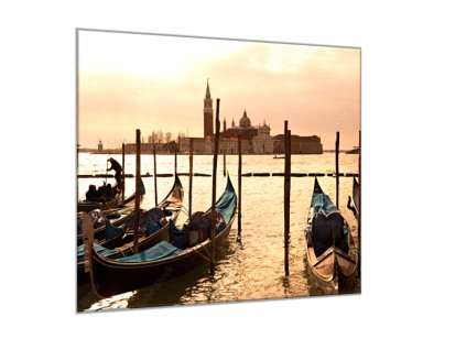 Obraz skleněný gondoly a Benátky (Rozměry-čtverec 90 x 90 cm)