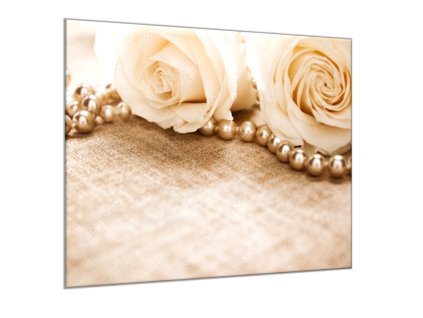 Obraz skleněný perly a květy růží (Rozměry-čtverec 90 x 90 cm)