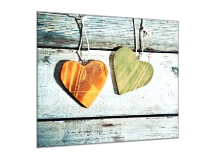 Obraz skleněný dvě rustikální srdce (Rozměry-čtverec 90 x 90 cm)
