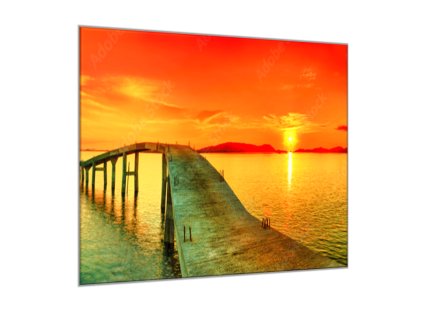 Obraz skleněný most do moře a západ slunce (Rozměry-čtverec 90 x 90 cm)