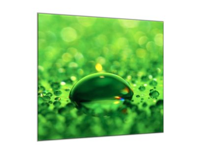 Obraz skleněný čtvercový kapka vody na zeleném skle (Rozměry-čtverec 90 x 90 cm)