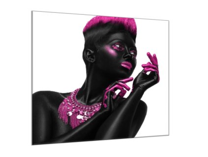 Obraz skleněný čtvercový černá žena růžový detail (Rozměry-čtverec 90 x 90 cm)
