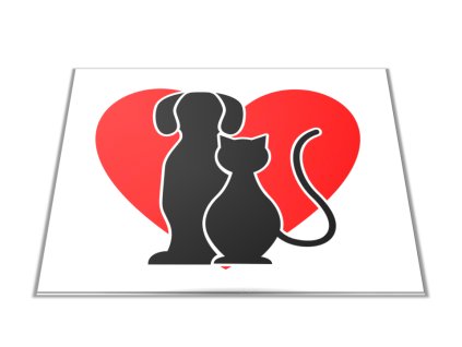 Skleněné prkénko vektor pes-kočka v srdíčku (Prkénko 40x30cm)