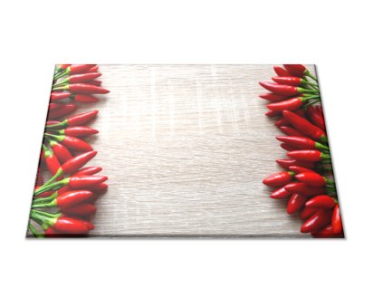 Skleněné prkénko dvě řady chilli papriček na dřevě (Prkénko 40x30cm)