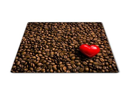 Skleněné prkénko zrna kávy a srdce (Prkénko 40x30cm)